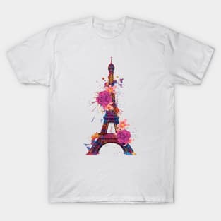 Eiffel Tower Watercolor Floral Design T-Shirt